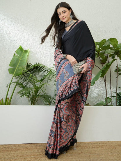 Semi Modal Grey Printed Saree | EZB GF02 LUX 10003 - EZBER
