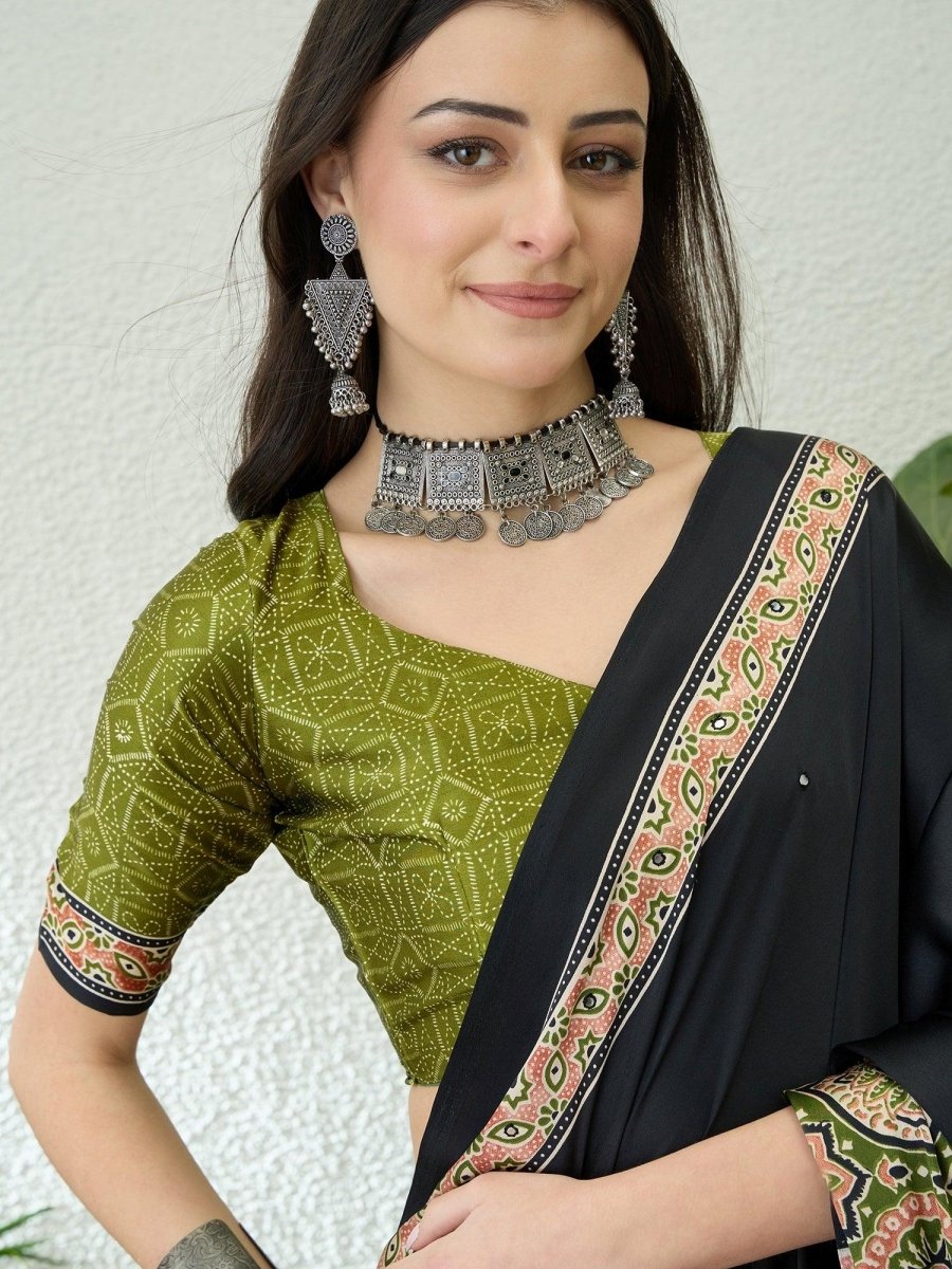 Semi Modal Mehndi Printed Saree | EZB GF02 LUX 10002 - EZBER