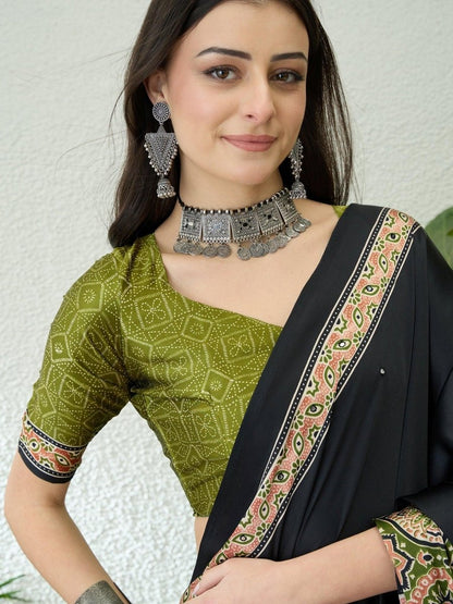 Semi Modal Mehndi Printed Saree | EZB GF02 LUX 10002 - EZBER