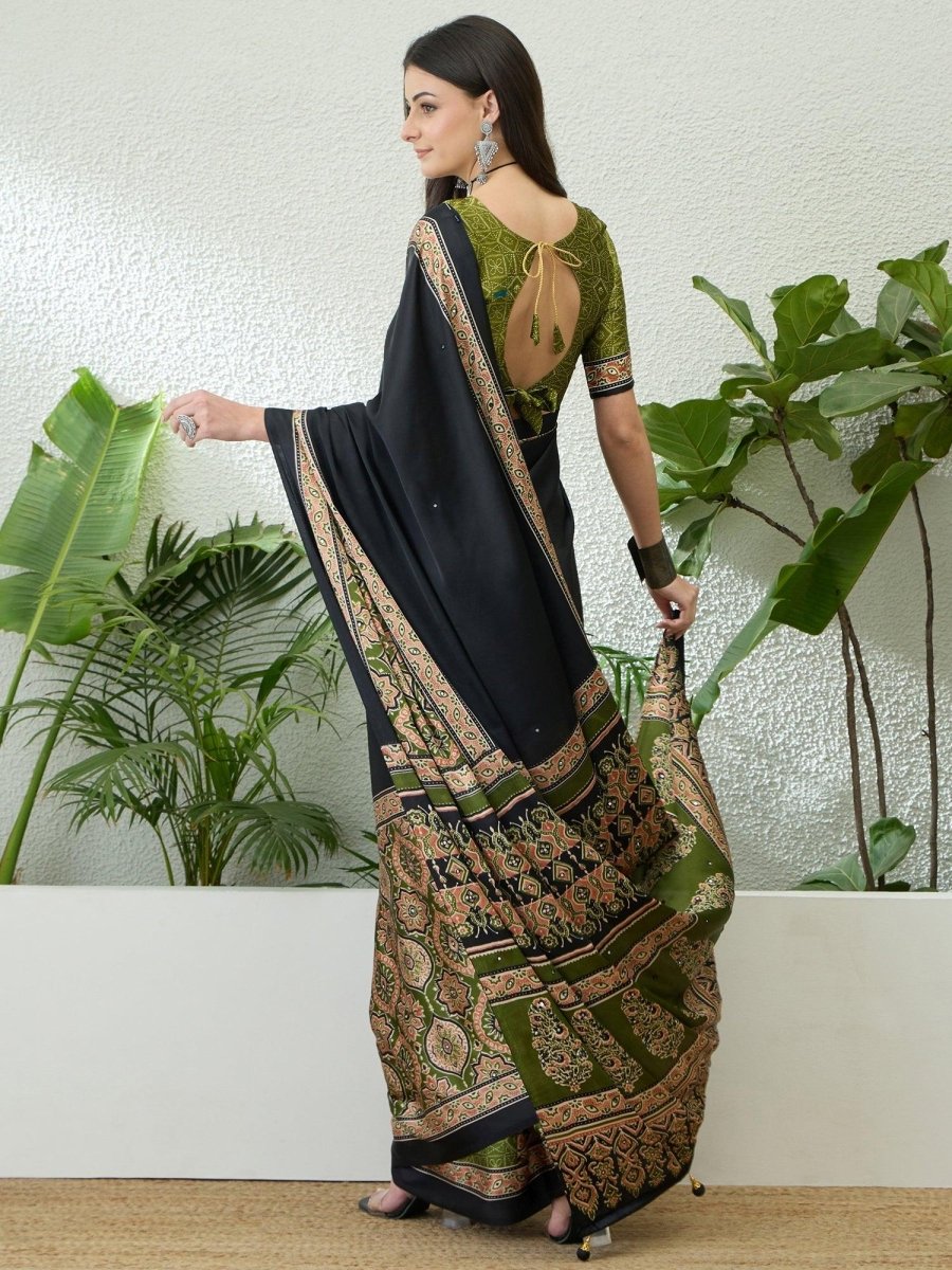 Semi Modal Mehndi Printed Saree | EZB GF02 LUX 10002 - EZBER