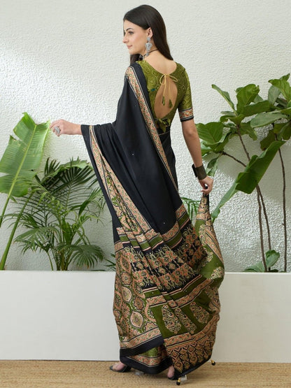 Semi Modal Mehndi Printed Saree | EZB GF02 LUX 10002 - EZBER