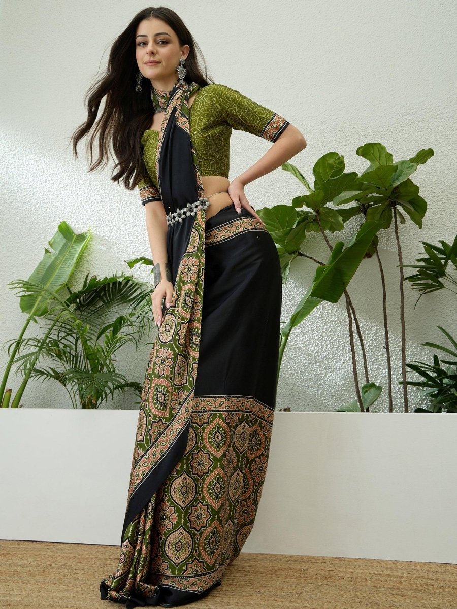 Semi Modal Mehndi Printed Saree | EZB GF02 LUX 10002 - EZBER