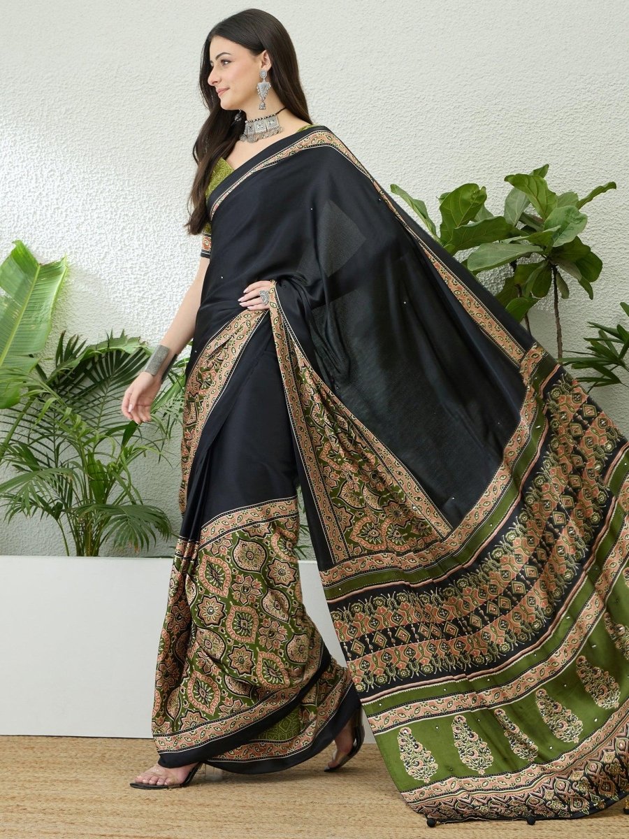 Semi Modal Mehndi Printed Saree | EZB GF02 LUX 10002 - EZBER