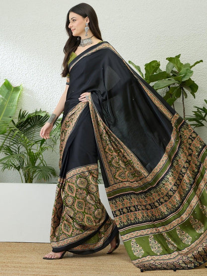 Semi Modal Mehndi Printed Saree | EZB GF02 LUX 10002 - EZBER