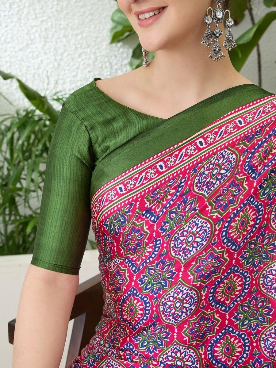 Semi Modal Pink Printed Saree | EZB GF02 LUX 13003 - EZBER