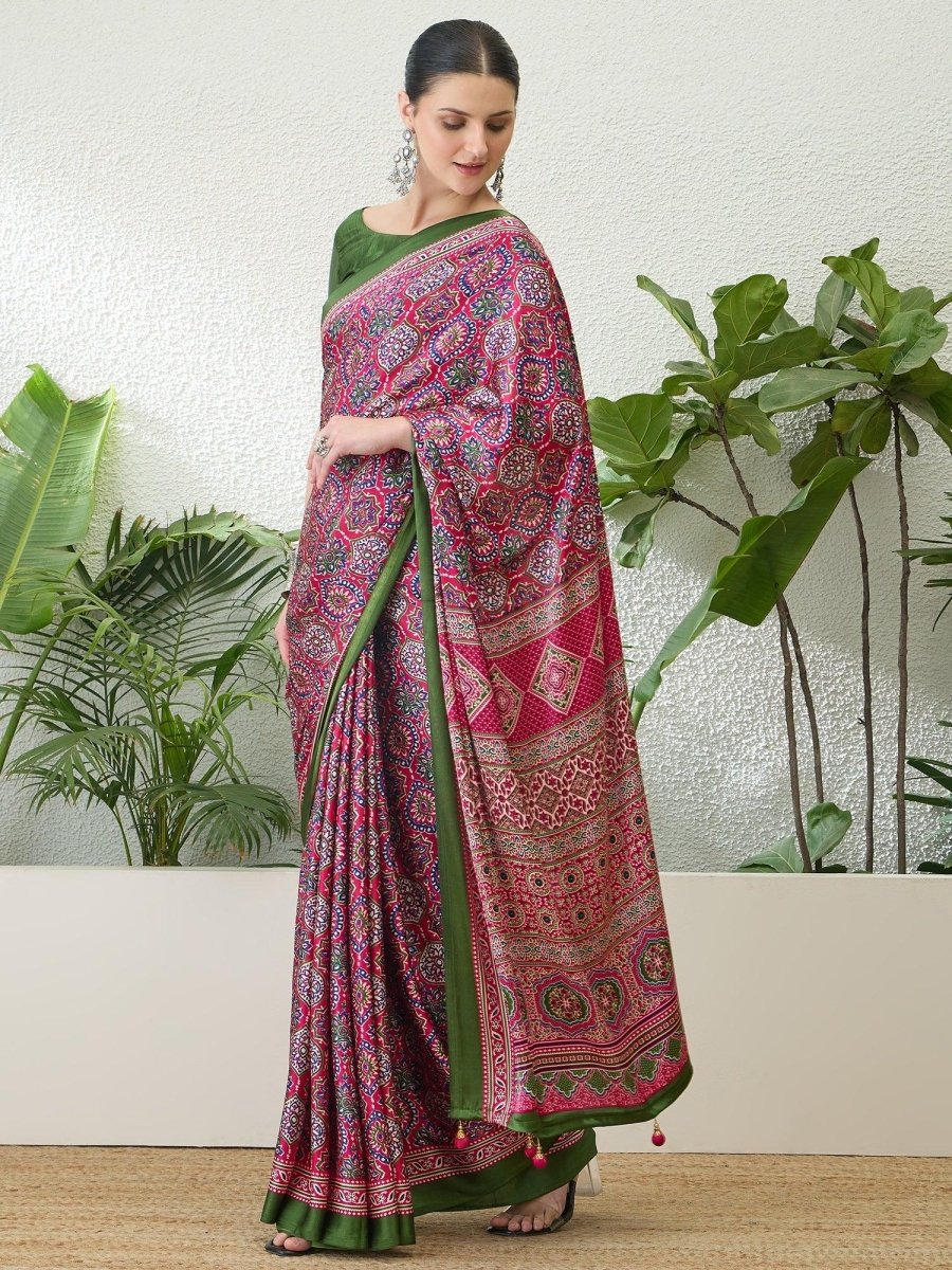 Semi Modal Pink Printed Saree | EZB GF02 LUX 13003 - EZBER