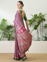 Semi Modal Pink Printed Saree | EZB GF02 LUX 13003