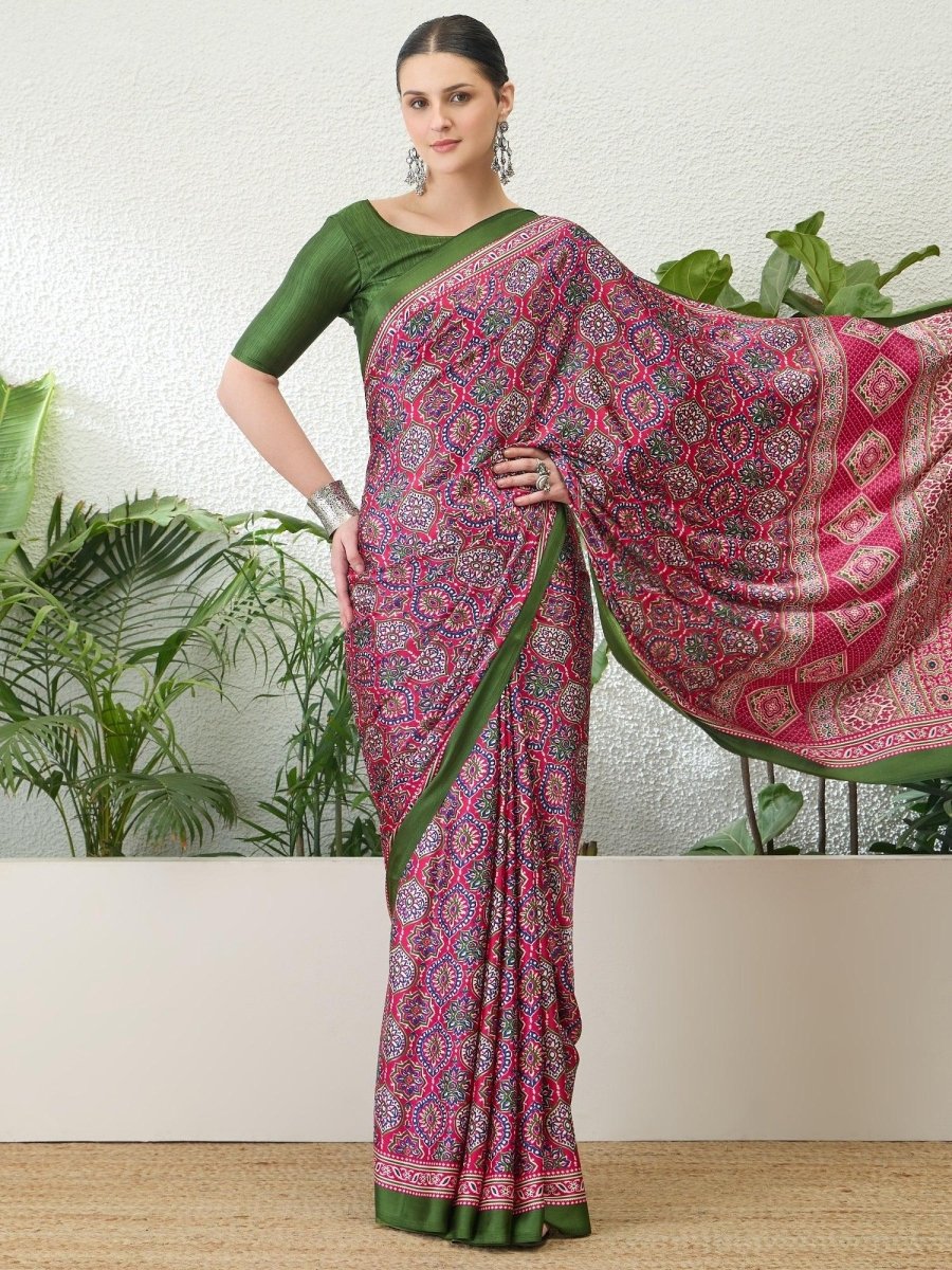 Semi Modal Pink Printed Saree | EZB GF02 LUX 13003 - EZBER