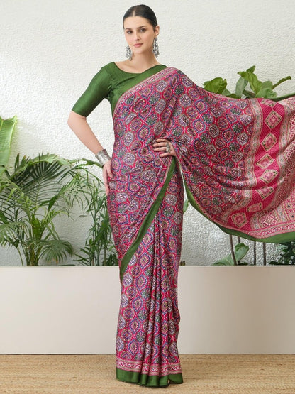 Semi Modal Pink Printed Saree | EZB GF02 LUX 13003 - EZBER