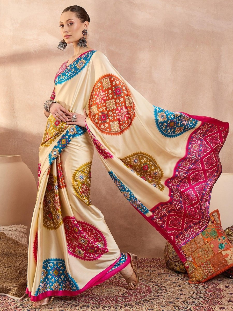 Semi Modal Pink Printed Saree | EZB GF02 LUX 26004 - EZBER