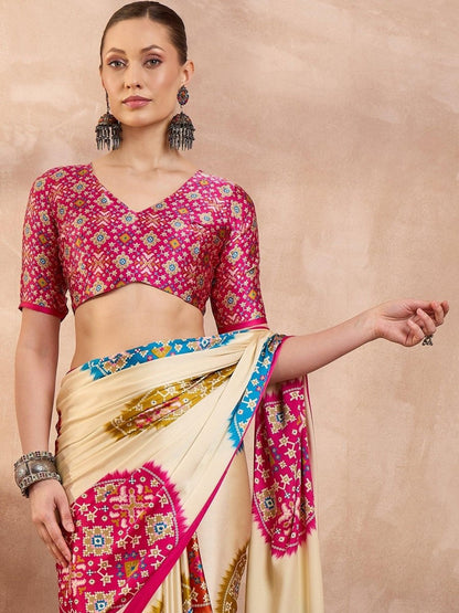 Semi Modal Pink Printed Saree | EZB GF02 LUX 26004 - EZBER