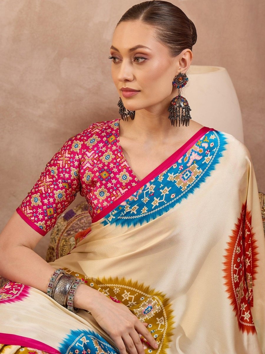 Semi Modal Pink Printed Saree | EZB GF02 LUX 26004 - EZBER