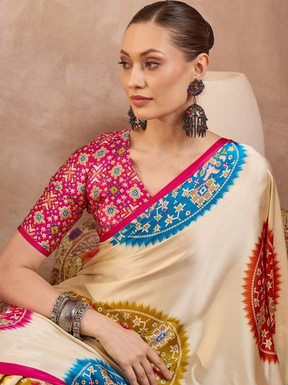 Semi Modal Pink Printed Saree | EZB GF02 LUX 26004 - EZBER