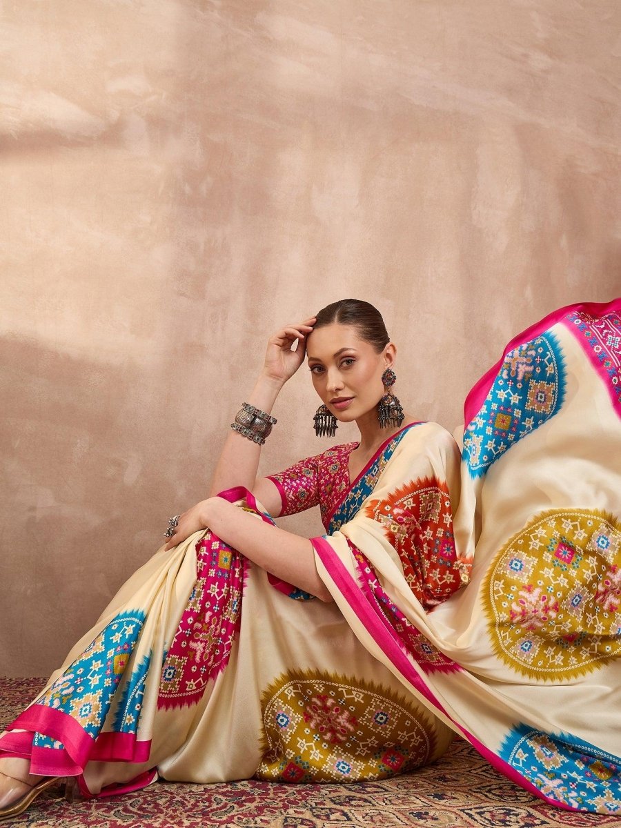 Semi Modal Pink Printed Saree | EZB GF02 LUX 26004 - EZBER