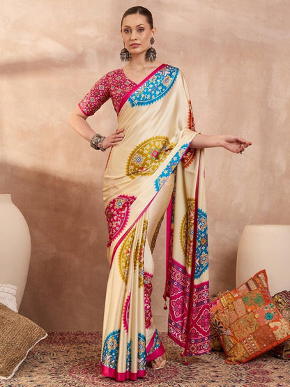 Semi Modal Pink Printed Saree | EZB GF02 LUX 26004 - EZBER