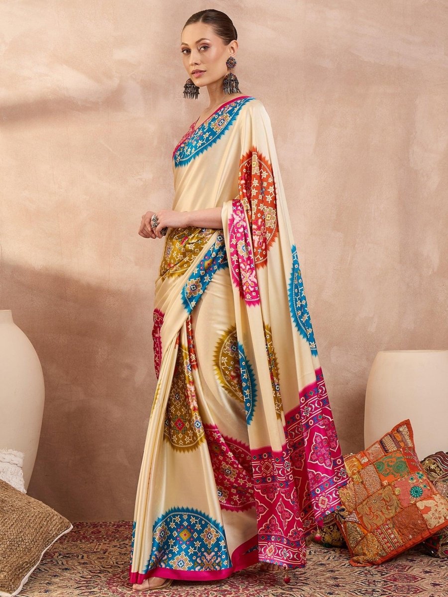 Semi Modal Pink Printed Saree | EZB GF02 LUX 26004 - EZBER