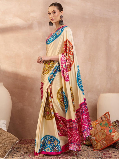 Semi Modal Pink Printed Saree | EZB GF02 LUX 26004 - EZBER