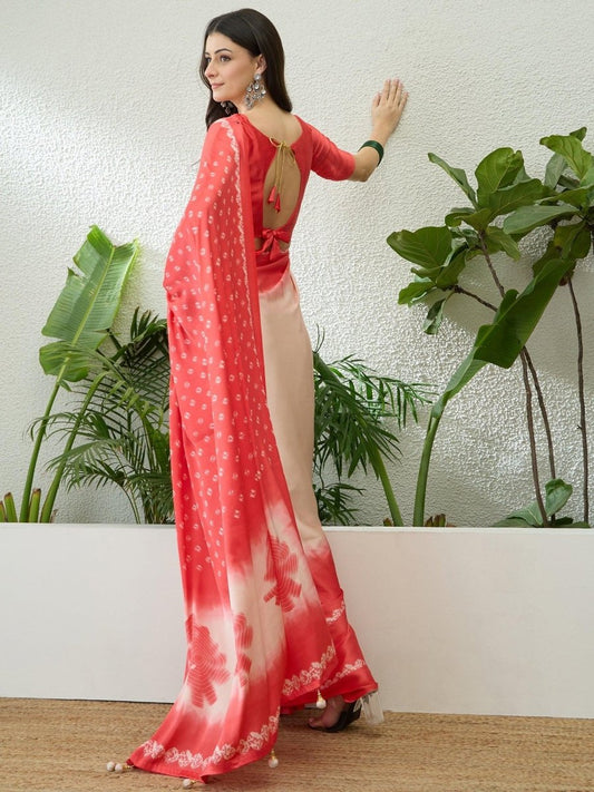 Semi Modal Pink Printed Saree | EZB GF02 LUX 27004 - EZBER
