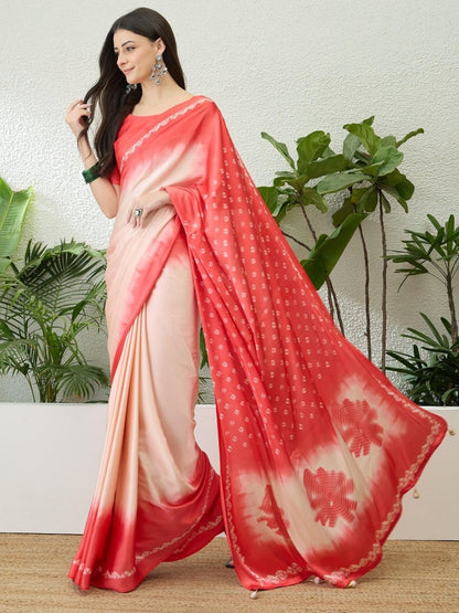 Semi Modal Pink Printed Saree | EZB GF02 LUX 27004 - EZBER