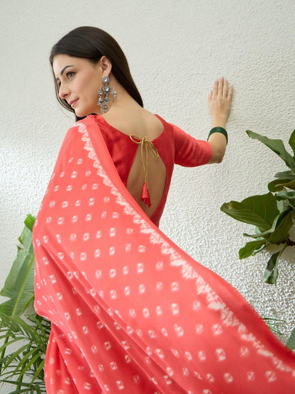 Semi Modal Pink Printed Saree | EZB GF02 LUX 27004 - EZBER