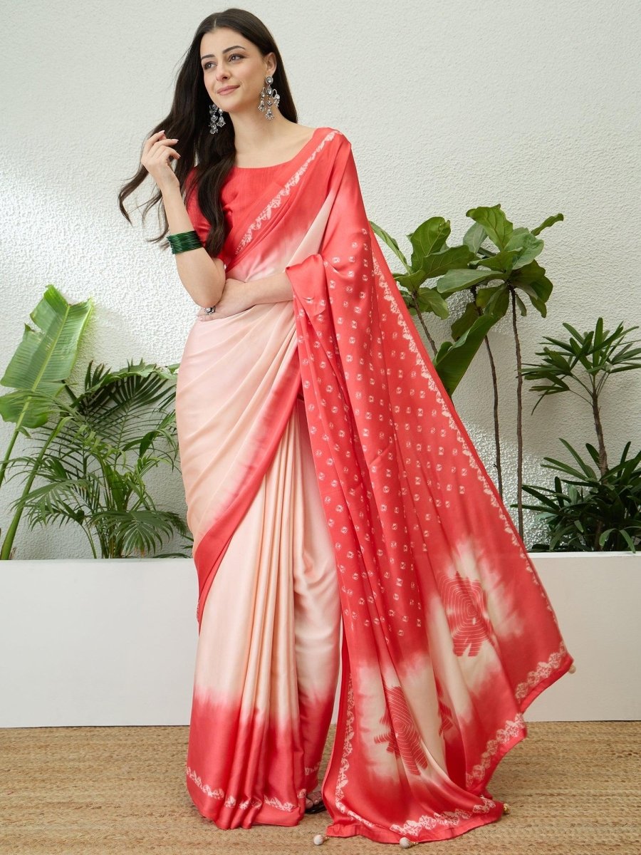 Semi Modal Pink Printed Saree | EZB GF02 LUX 27004 - EZBER