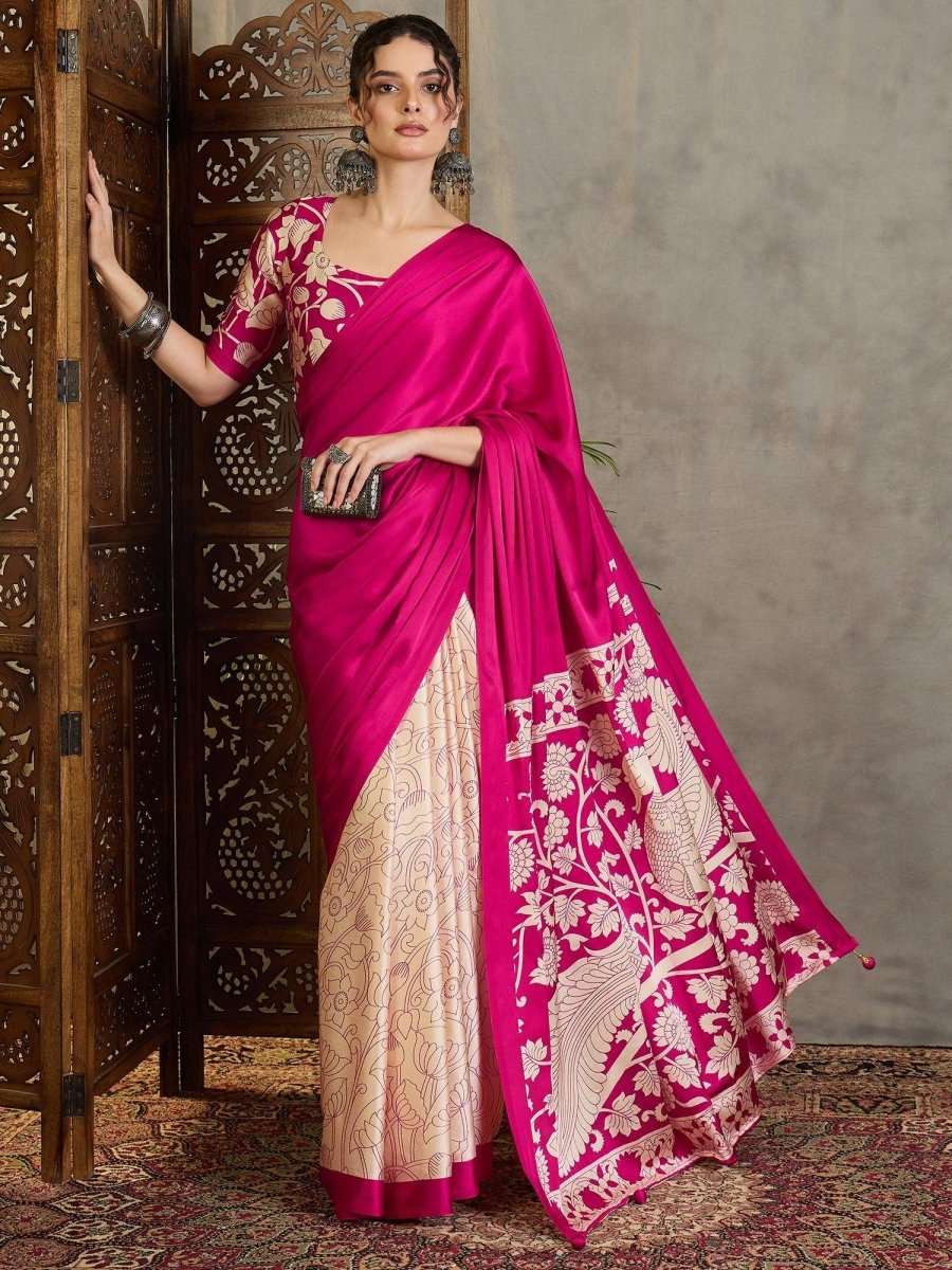 Semi Modal Pink Printed Saree | EZB GF02 RAGA VOL 1 51001 - EZBER