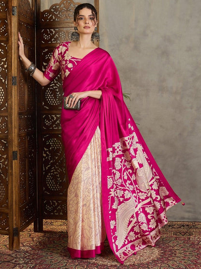 Semi Modal Pink Printed Saree | EZB GF02 RAGA VOL 1 51001 - EZBER