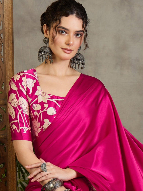 Semi Modal Pink Printed Saree | EZB GF02 RAGA VOL 1 51001 - EZBER
