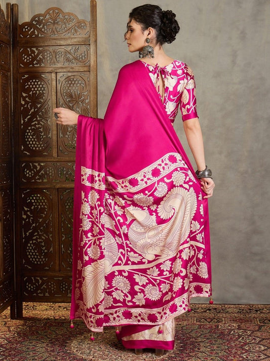 Semi Modal Pink Printed Saree | EZB GF02 RAGA VOL 1 51001 - EZBER