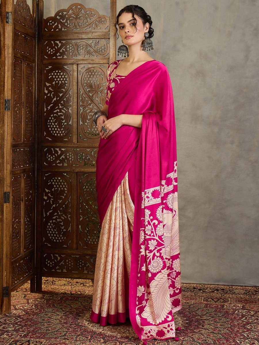 Semi Modal Pink Printed Saree | EZB GF02 RAGA VOL 1 51001 - EZBER