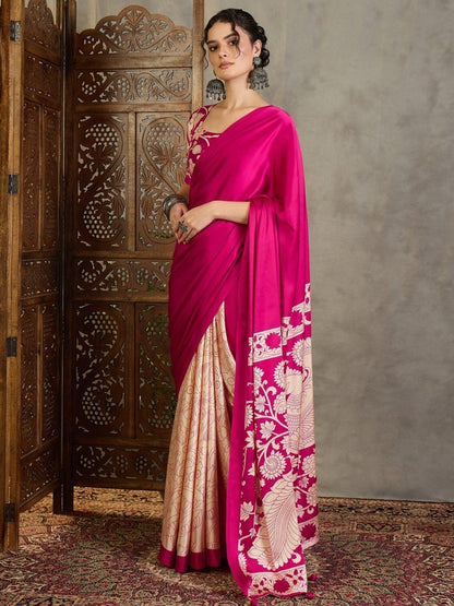 Semi Modal Pink Printed Saree | EZB GF02 RAGA VOL 1 51001 - EZBER