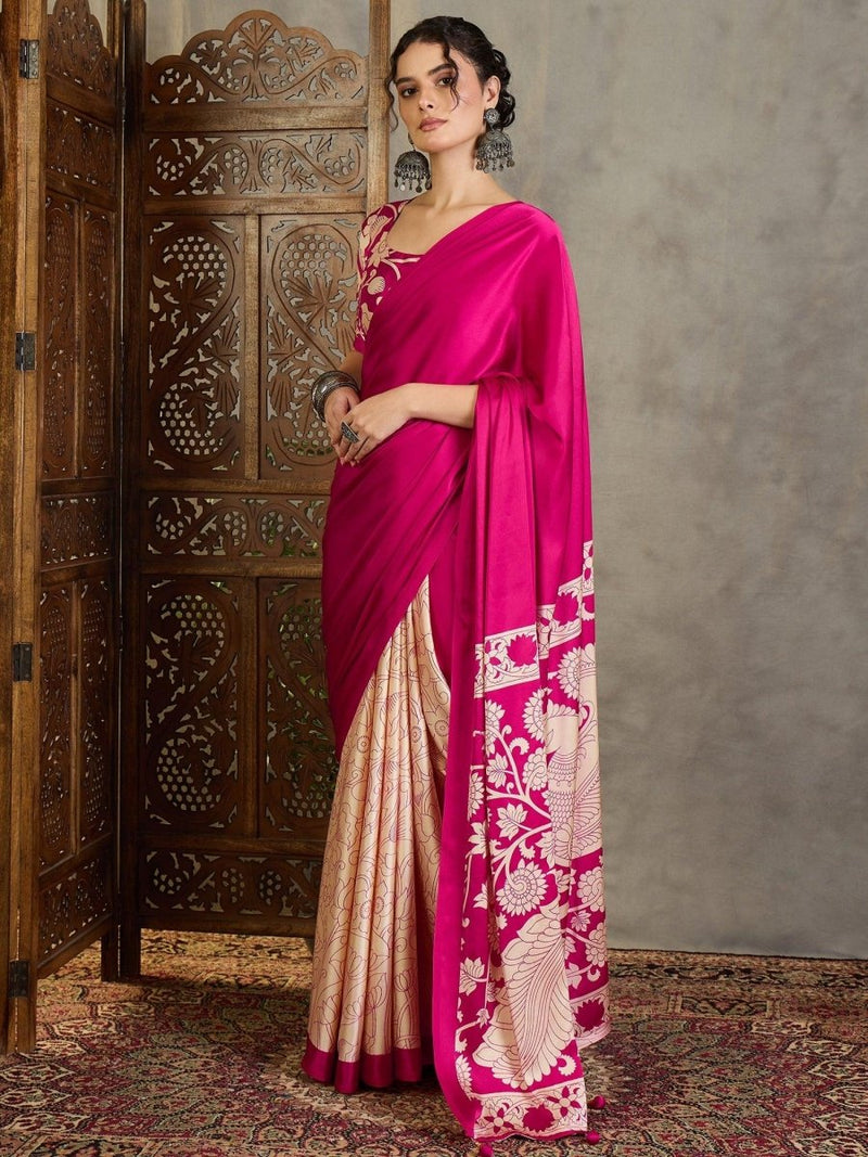 Semi Modal Pink Printed Saree | EZB GF02 RAGA VOL 1 51001 - EZBER