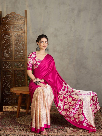 Semi Modal Pink Printed Saree | EZB GF02 RAGA VOL 1 51001 - EZBER