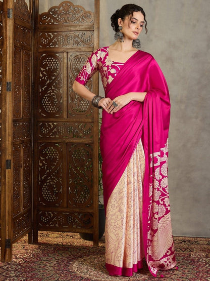 Semi Modal Pink Printed Saree | EZB GF02 RAGA VOL 1 51001 - EZBER