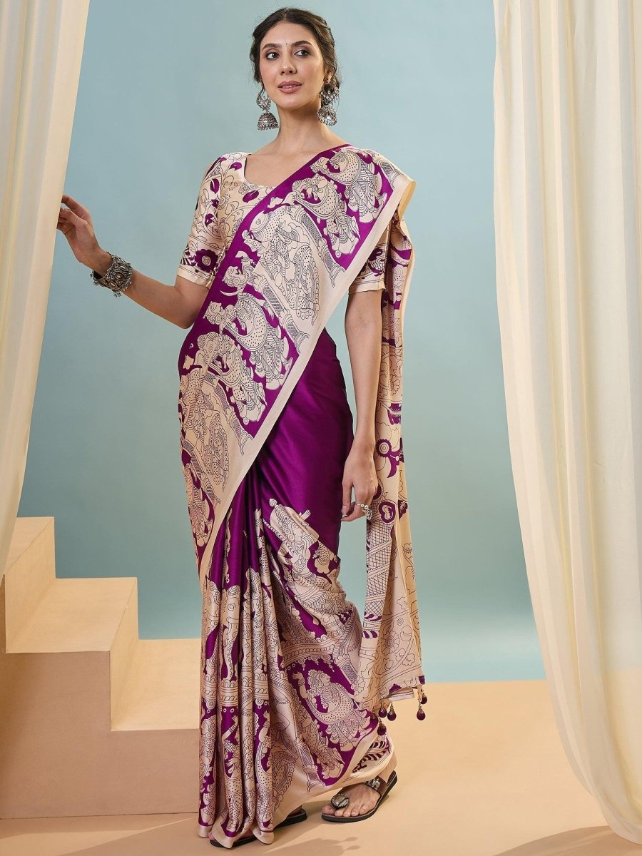 Semi Modal Purple Printed Saree | EZB GF02 RAGA V2 52002 - EZBER