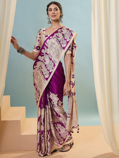 Semi Modal Purple Printed Saree | EZB GF02 RAGA V2 52002 - EZBER