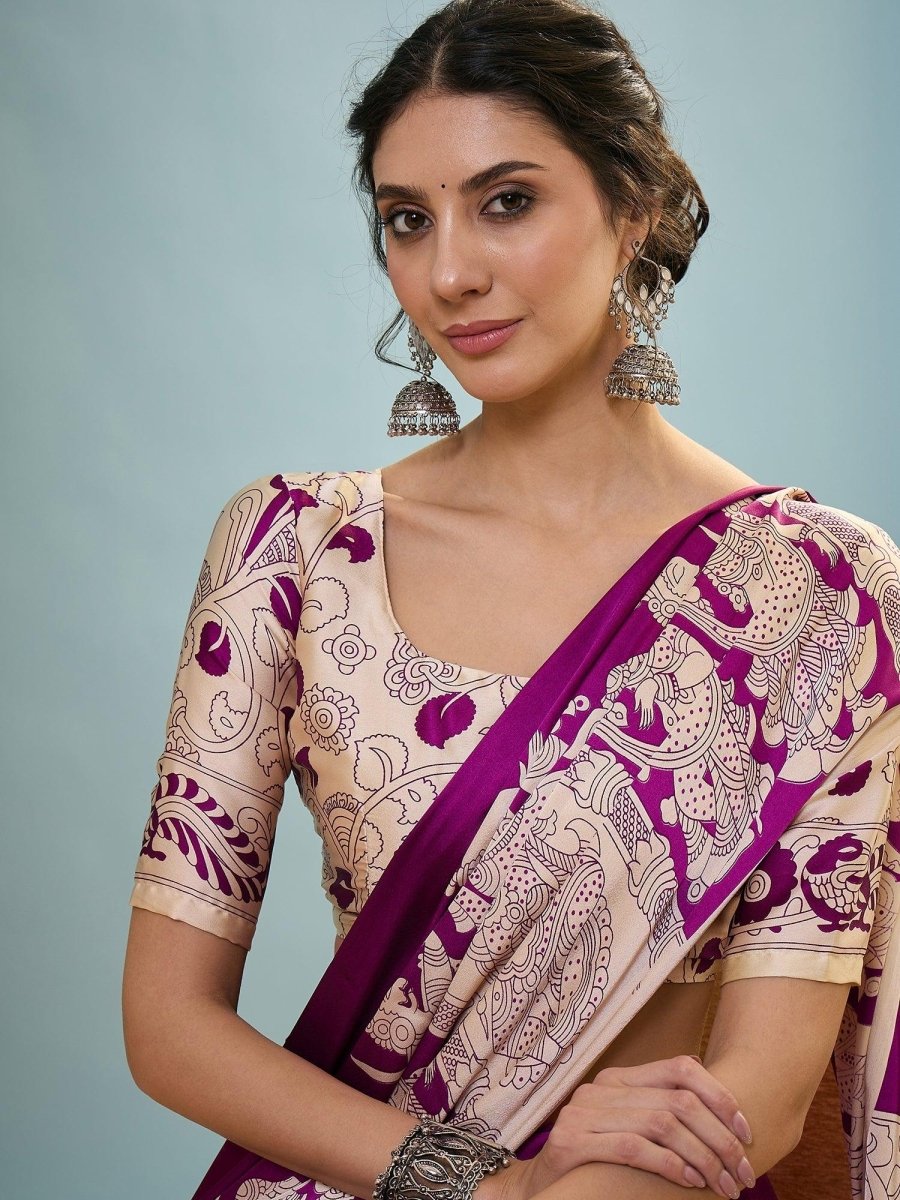 Semi Modal Purple Printed Saree | EZB GF02 RAGA V2 52002 - EZBER