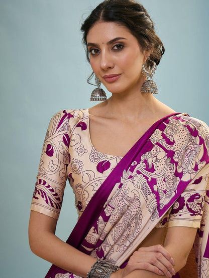 Semi Modal Purple Printed Saree | EZB GF02 RAGA V2 52002 - EZBER