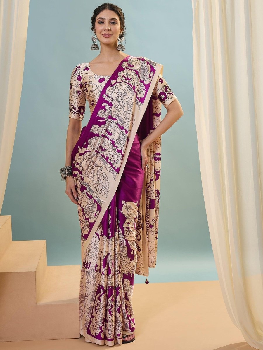 Semi Modal Purple Printed Saree | EZB GF02 RAGA V2 52002 - EZBER