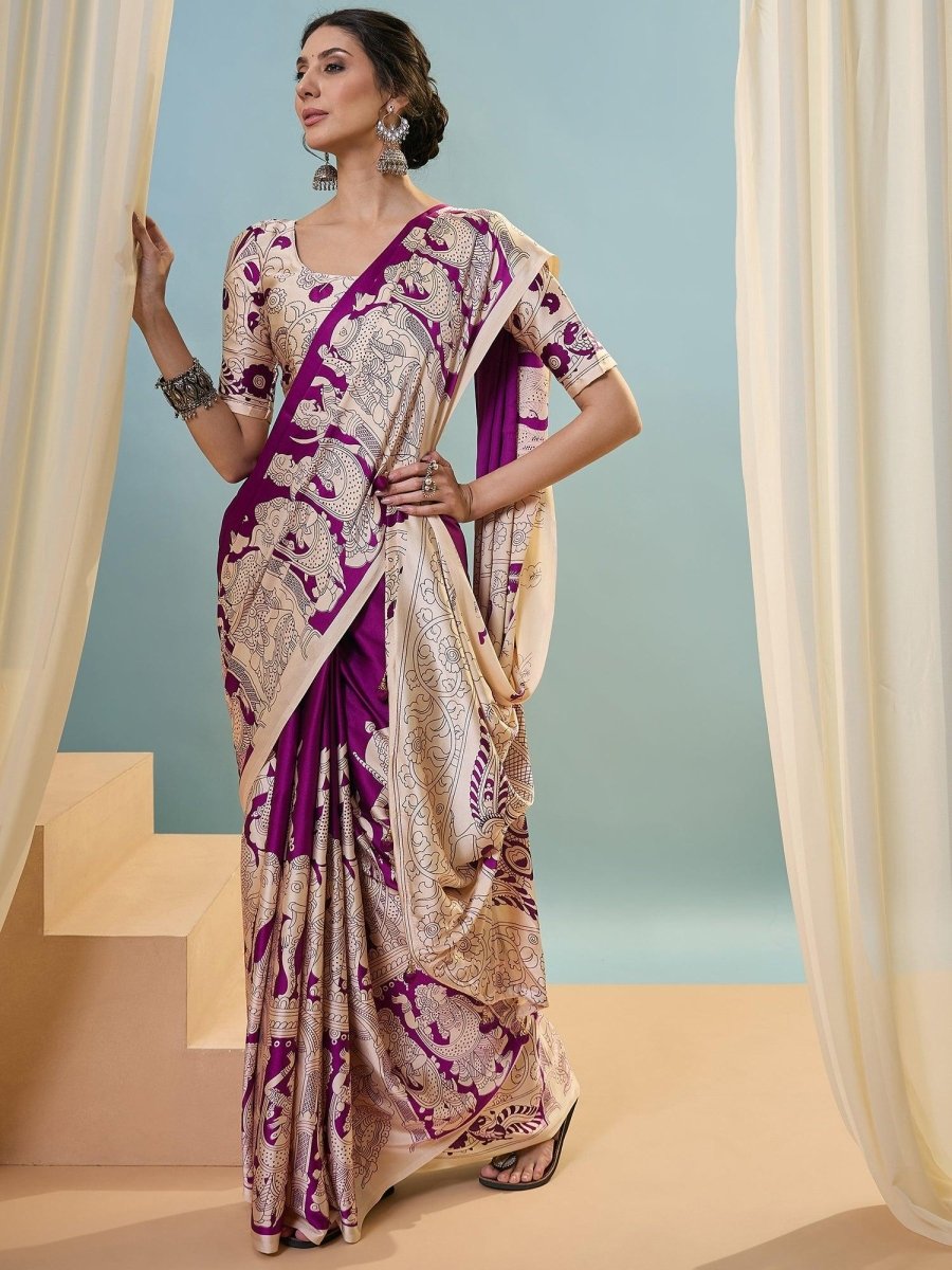 Semi Modal Purple Printed Saree | EZB GF02 RAGA V2 52002 - EZBER