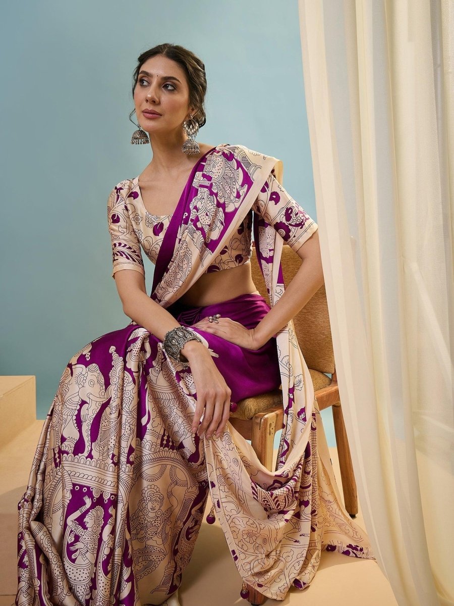 Semi Modal Purple Printed Saree | EZB GF02 RAGA V2 52002 - EZBER
