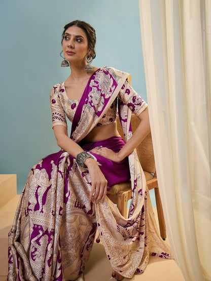 Semi Modal Purple Printed Saree | EZB GF02 RAGA V2 52002 - EZBER