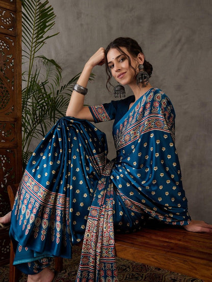 Semi Modal Raama Printed Saree | EZB GF02 LUX 1001 - EZBER