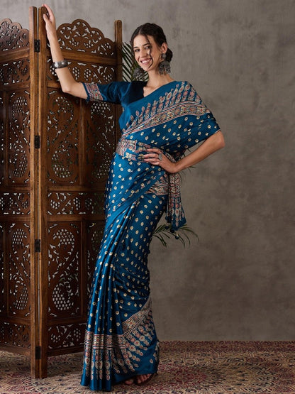 Semi Modal Raama Printed Saree | EZB GF02 LUX 1001 - EZBER