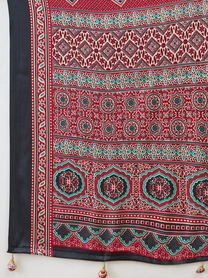 Semi Modal Red Printed Saree | EZB GF02 LUX 13004 - EZBER