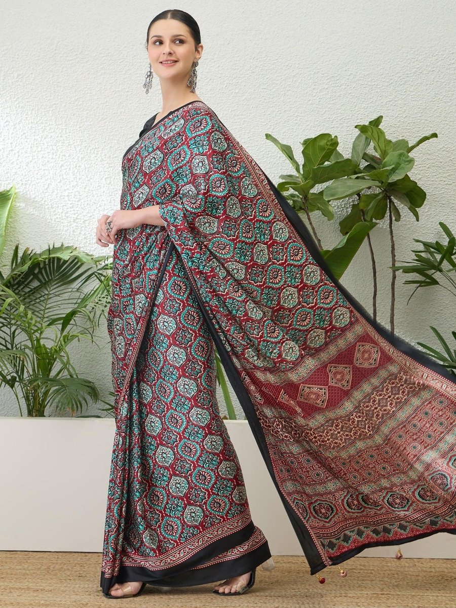 Semi Modal Red Printed Saree | EZB GF02 LUX 13004 - EZBER