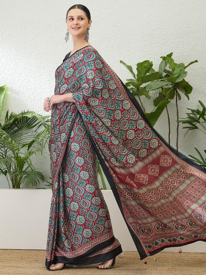 Semi Modal Red Printed Saree | EZB GF02 LUX 13004 - EZBER