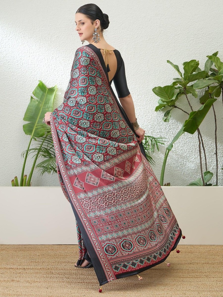 Semi Modal Red Printed Saree | EZB GF02 LUX 13004 - EZBER