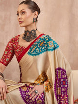Semi Modal Red Printed Saree | EZB GF02 LUX 26006