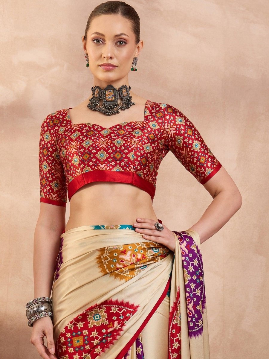 Semi Modal Red Printed Saree | EZB GF02 LUX 26006 - EZBER